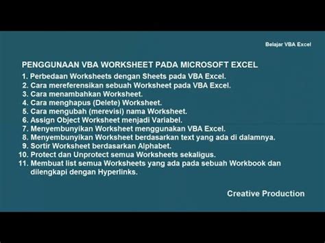 Belajar VBA Excel 9 Penggunaan Worksheet VBA Pada Microsoft Excel