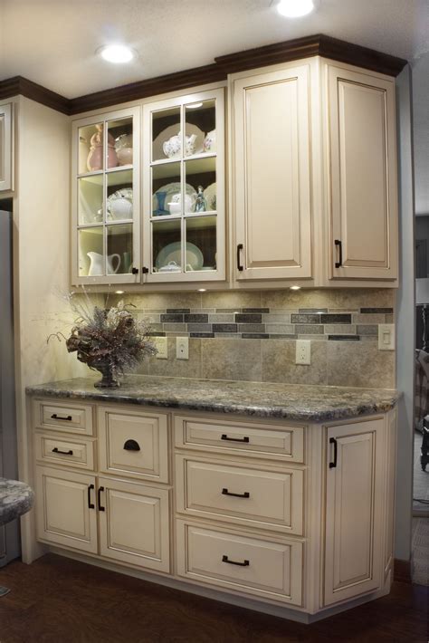 Kitchen With White Distressed Finish And Dark Glaze Accent Kitchen