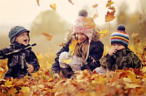 Beautiful Picture Of Children Play Wallpaper Of Autumn Leaves Fun
