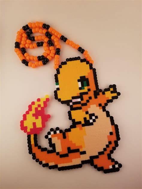 Charmander Pokemon Perler Kandi Necklace Etsy Canada Perler Bead Art Pony Bead Projects