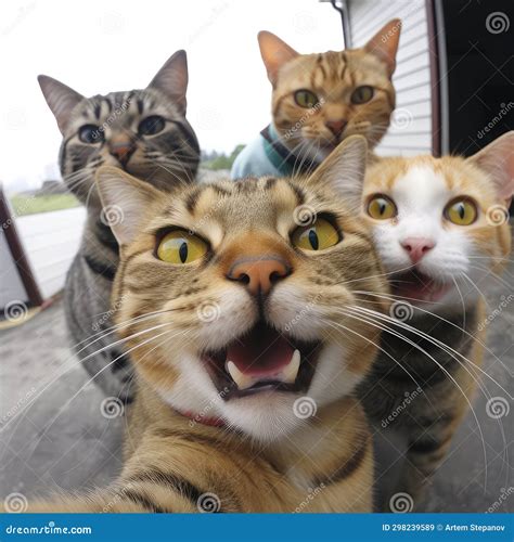 Selfie Cats Funny Cat Taking Selfies Kitten Look At Camera Stock