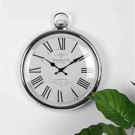 Large Silver Pocket Watch Wall Clock Perfect For Any Living Room