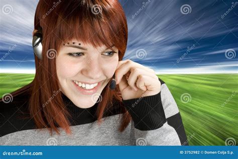 Smiling Call Center Redhead Stock Photo Image Of Corporate Kind