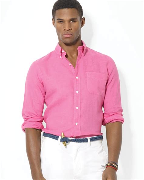 Ralph Lauren Polo Linen Mercer Pocket Sport Shirt In Fuschia Pink For
