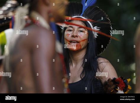 brazilian indigenous woman of pataxó ethnic group celebrate international day of indigenous