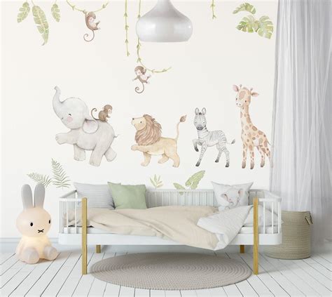 Reusable Fabric Wall Decal Safari Animals Nursery Wall Etsy Baby