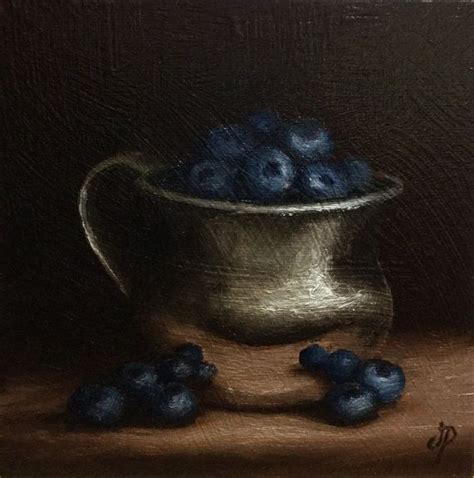 Blueberries In Silver Cup Original Oil Painting Still Life By Etsy