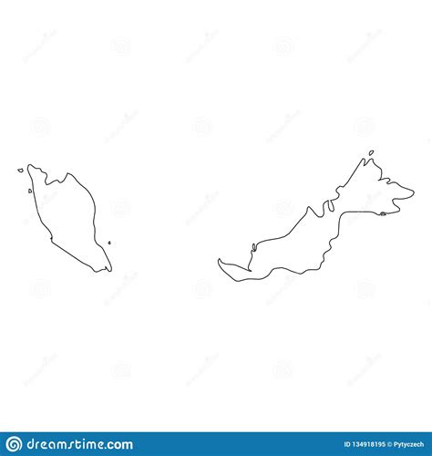 Malaysia Solid Black Outline Border Map Of Country Area Simple Flat