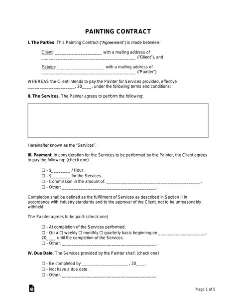Free Painting Contract Template Pdf Word Eforms