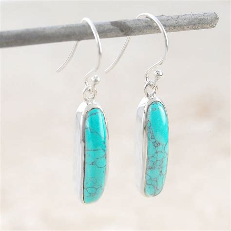 Silver Drop Earrings And Turquoise Gemstone By Embers Gemstone