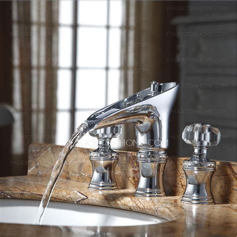 Luxury Crystal Handle Three Hole Waterfall Bathroom Faucet Bathroom Faucets Waterfall