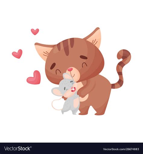 Cartoon Cat And Mouse Hugging Royalty Free Vector Image