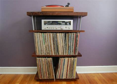 Solid Walnut Record Player Table Shelf And Lp Holder For 12 Vinyl
