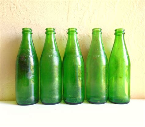 Collection Of 8 Vintage Green Glass Soda Pop Bottles Bright Etsy