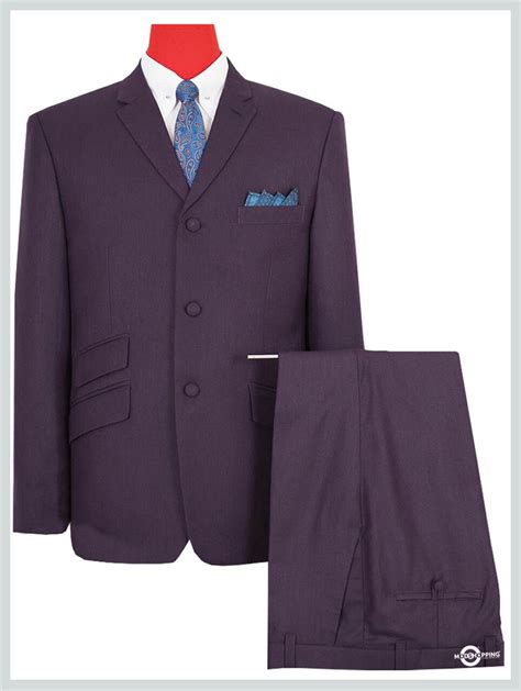 Mod Suit Vintage Style Retro Purple 3 Button Mod Suit For Men Mod