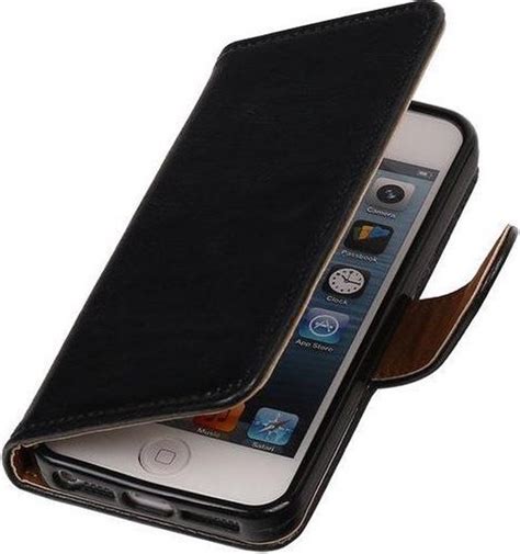 Mp Case Zwart Vintage Lederlook Bookcase Voor De Apple Iphone