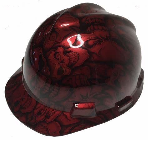 Custom Hard Hat Barcelona Red Insanity Skulls Msa V Gard Cap Etsy