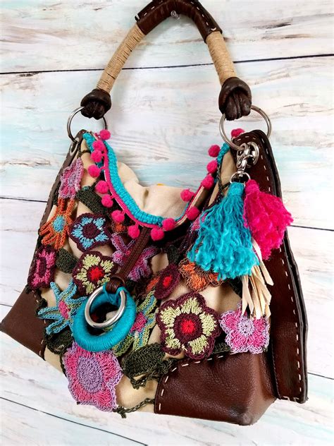 Funky Colorful Crochet Bohemian Tassle Bagboho Fringe Bag Etsy Boho