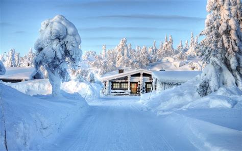 1920x1200 Mountain Snow Nature Cabin Trees Winter