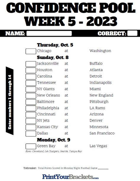 Nfl Pick Em Week 5 Printable Make As Many Copies As You Need And Pass Them Out