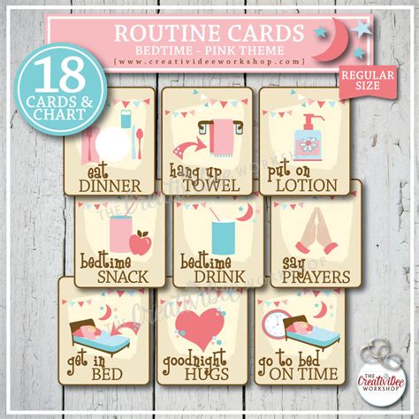 Bedtime Routine Cards For Children 18 Printable Pink Cards Etsy