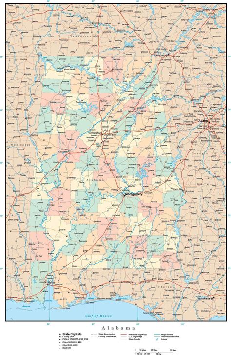 Alabama State Adobe Illustrator Map With Counties Cities