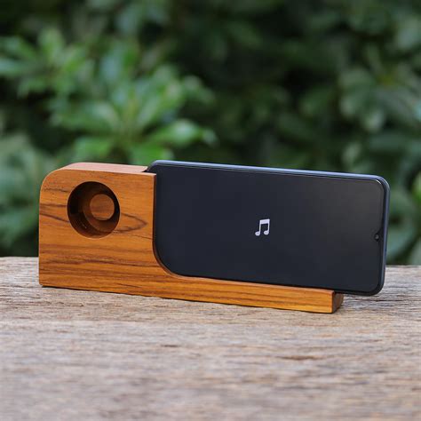 Hand Crafted Teak Wood Smartphone Speaker Cool Sound Novica