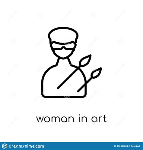 Woman In Art Icon Trendy Modern Flat Linear Vector Woman In Art Stock
