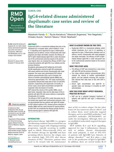 Pdf Igg4 Related Disease Administered Dupilumab Case Series And