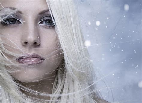 Winter Lady Stare Wonderful Blonde Lips Winter Hair Snow