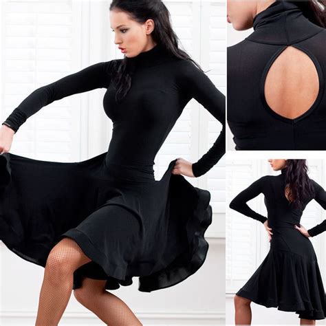 Womens Hot Latin Salsa Ballroom Dance Dress Long Sleeve Dress Black Color M L Xl Unbranded
