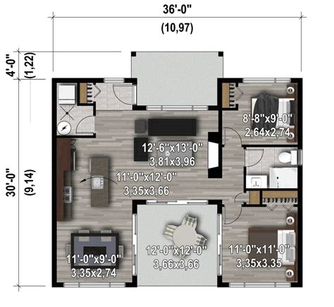 Contemporary Plan 888 Square Feet 2 Bedrooms 1 Bathroom 6146 00547