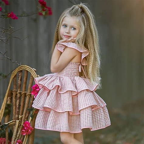 Plaid Flying Sleeve Princess Dresses For Girl Kids Party Dress For