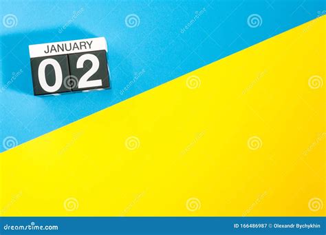 January 2nd Day 2 Of January Month Calendar On Blue And Yellow
