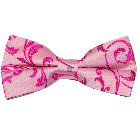 Hot Pink Swirl Leaf Bow Tie Patterned Pink Pre Tied Wedding Bow Tie