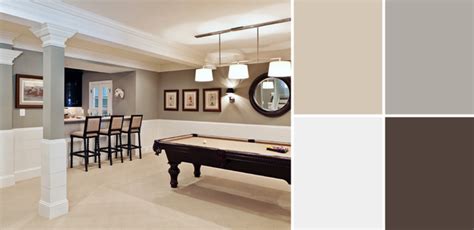 Basement ideas basement features a fun entertaining area with wet bar and a large custom table island wall paint color is sherwin williams sw 7070 site white basement ideas basement. A Palette Guide To Basement Paint Colors | Home Tree Atlas