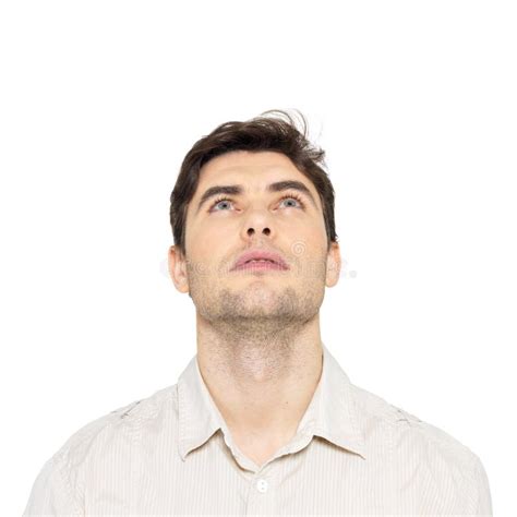 Portrait Of Young Man Looking Up Stock Photo Image Of Background
