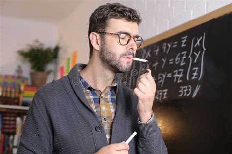 Tired And Overworked Teacher Smoking In Classroom Stock Image Image Of Cigarette Nicotine