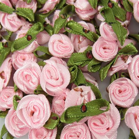 100pcs 1 2 pink small satin ribbon rose flowers leaf flower handmade appliques wedding trim