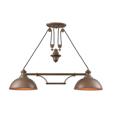 It installs easily with a 5 feet black hanging wire allowing you to create the ideal hanging length, even in a room with high ceilings. Titan Lighting Farmhouse 2-Light Tarnished Brass Pulldown ...
