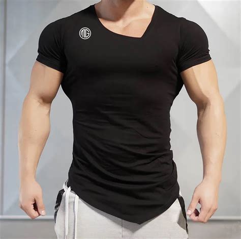 asymmetric collar sports men s t shirt men s fitness apparel men s sports and fitness t shirts