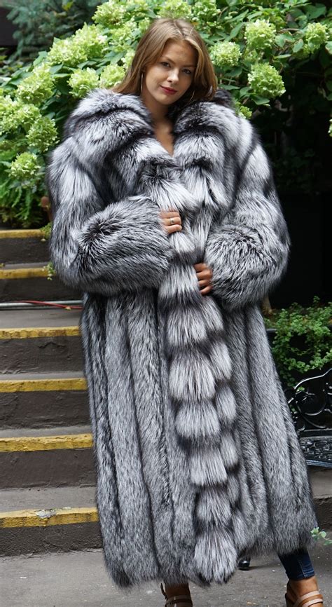 full length silver fox coat cross cut tuxedo fox coat fox fur jacket winter coats women coats