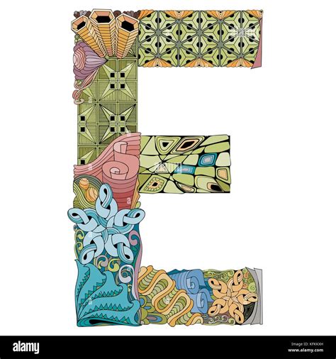 Hand Painted Art Design Letter E Zentangle Object Stock Vector Image