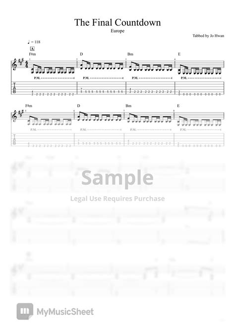 Europe The Final Countdown Tab 단선 악보 By Jo Hwan