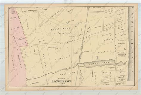 Long Branch Cedar And Ocean Ave New Jersey 1873 Map Replica Or