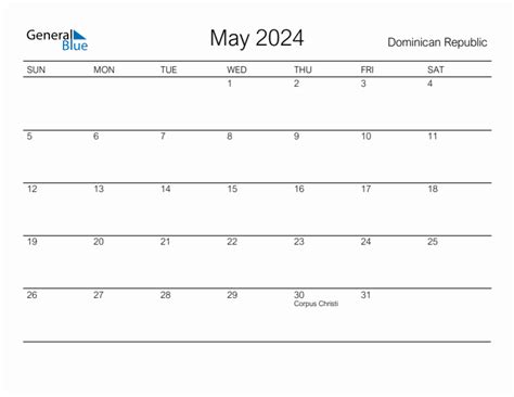 Printable May 2024 Monthly Calendar With Holidays For Dominican Republic