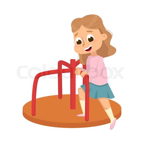 Cute Girl Playing Merry Go Round Kid Stock Vector Colourbox