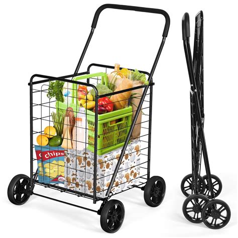 Topbuy Folding Shopping Cart Utility Trolley Grocery Cart With Wheels