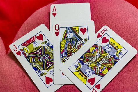 A Sequence Of Jack Queen King And Ace Close View Of Hearts Playing