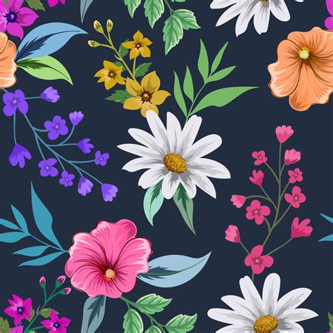 Colorful Seamless Pattern With Botanical Floral Design On Dark